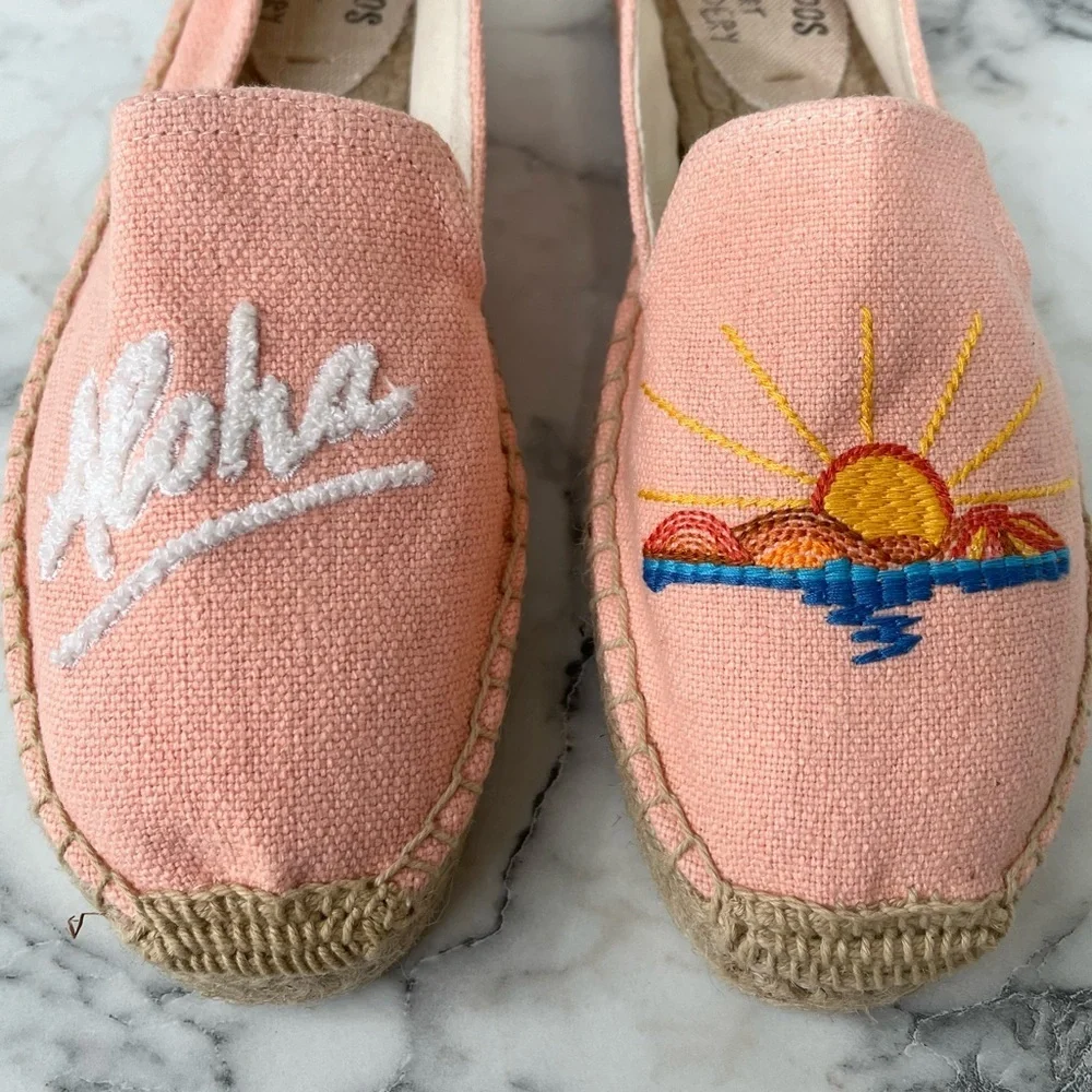 Anthropologie Soludos X Lockhart Embroidered aloha sun espadrille platform 8.5